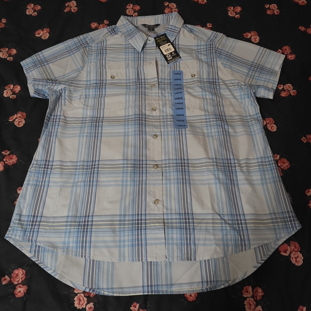 Womans Blue Plaid Short Sleeve Shirt